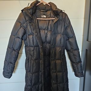 North Face knee length down puffer coat, black, size small